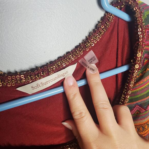 Soft Surroundings Gypset Layered Kimono Tunic Top Red Striped Beaded One Size - Picture 10 of 12